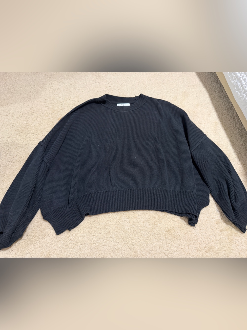 Black Crewneck Cropped Sweater - Women